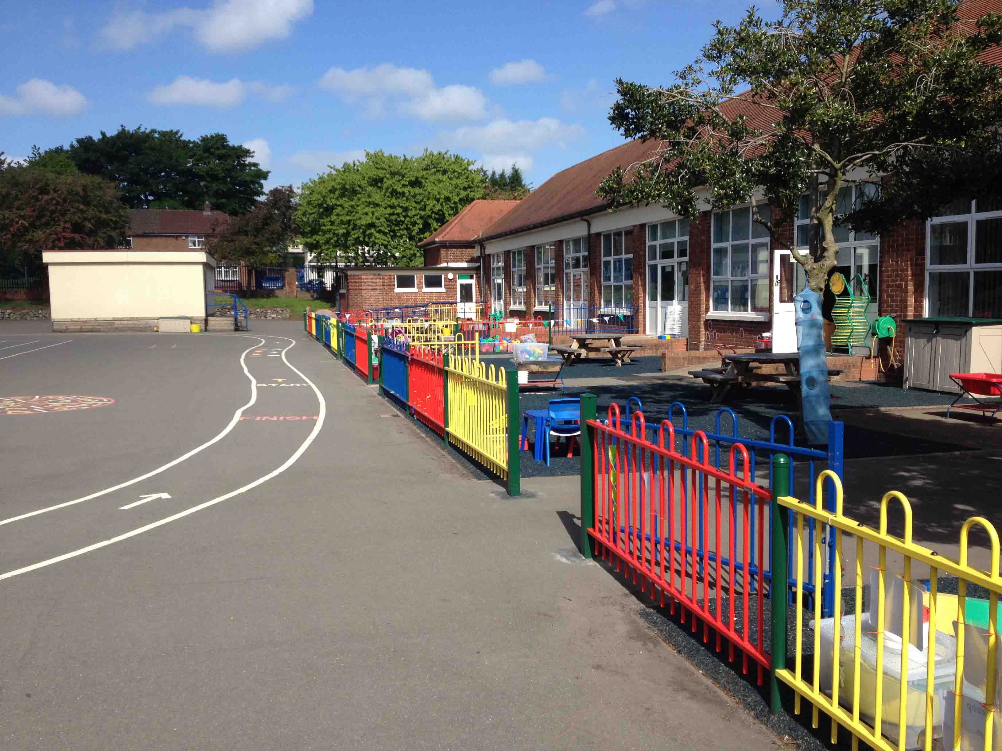 Coloured playground fencing