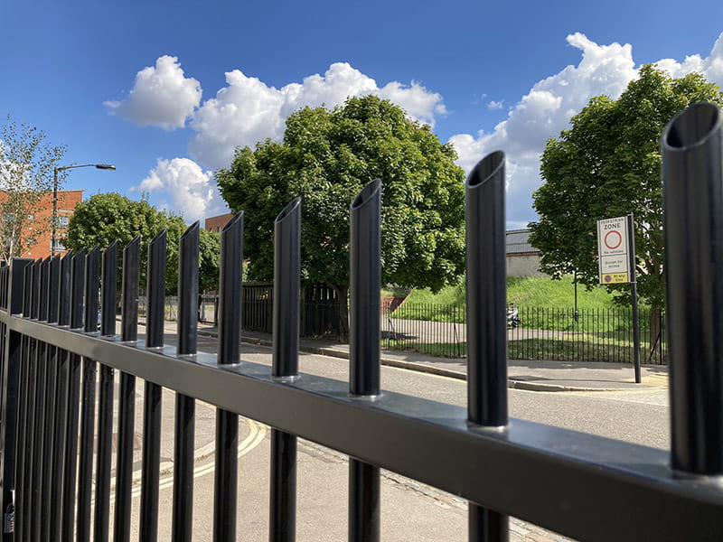 Black metal railings