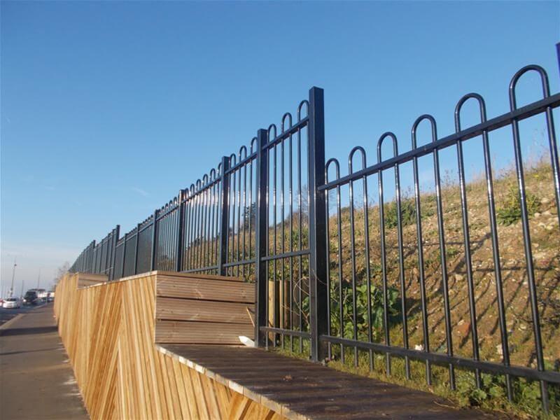 Stepped black powder coated Bow Top fencing