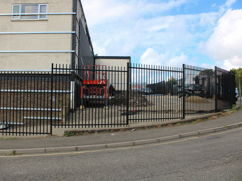 Galvanised steel railings around bend