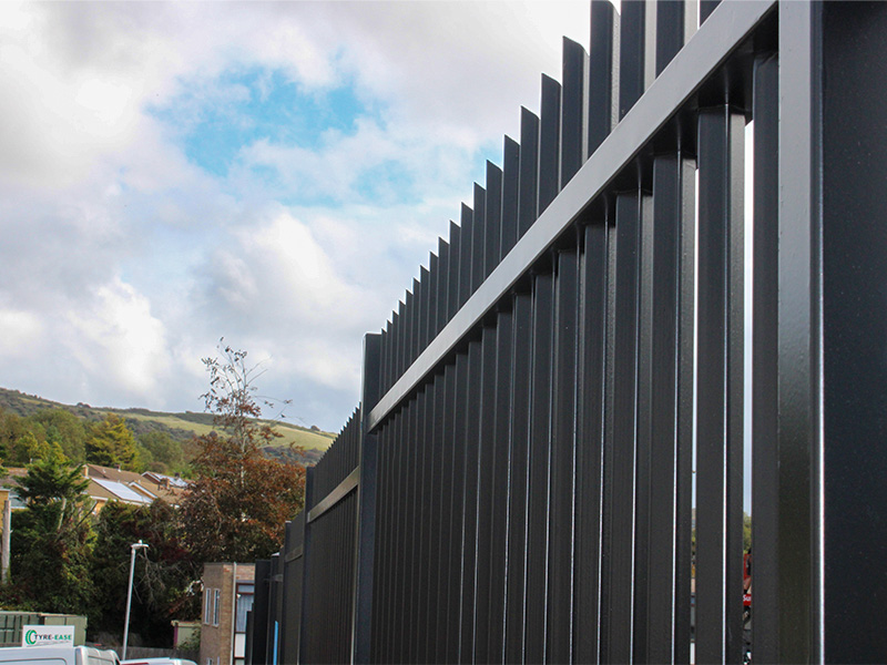 black galvanised steel railings for sloping ground