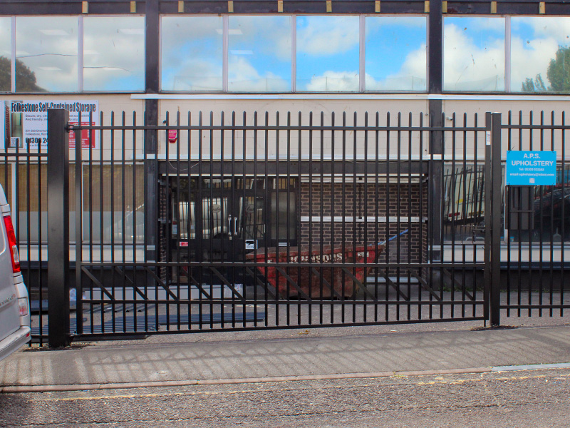 Barbican gate on sloped ground