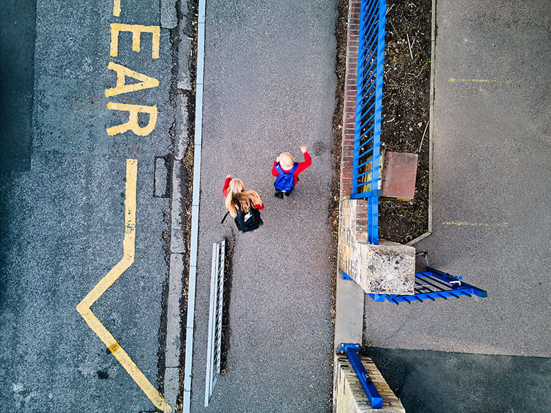 Drone shot of school fencing