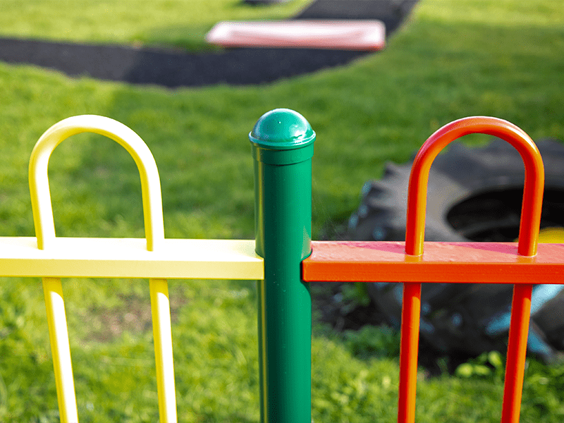 multi-coloured metal railings