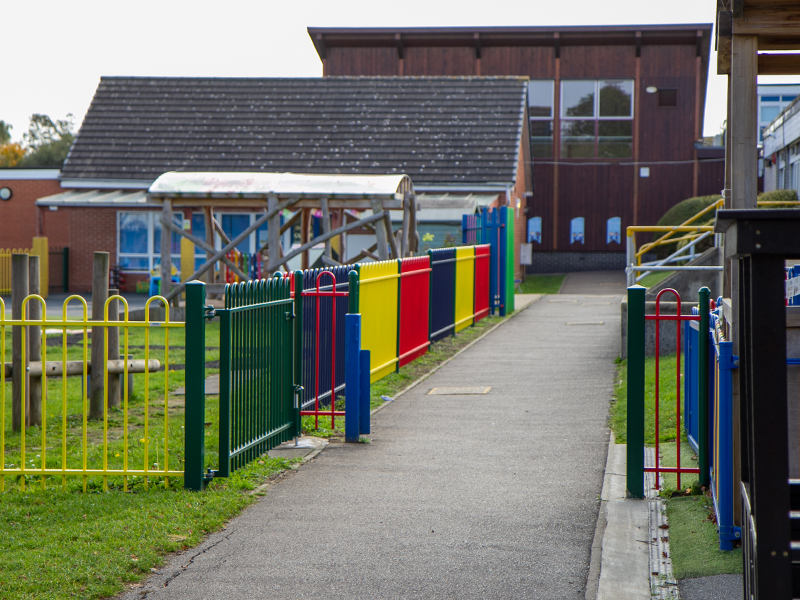 multi coloured school railings