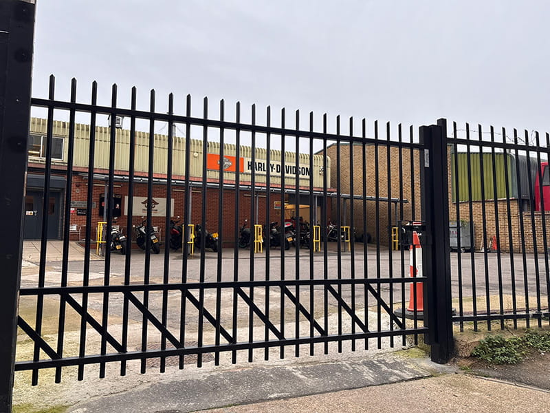 Black security gates for motorcycles dealership