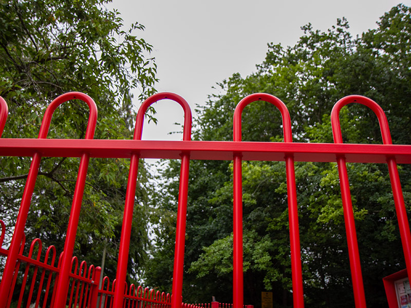 Red metal railings