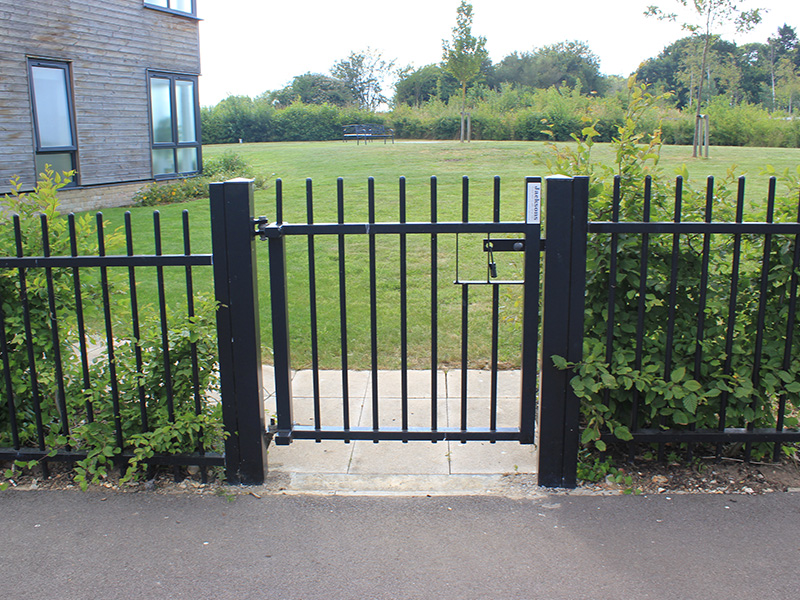 Black metal gate for retirement living gate