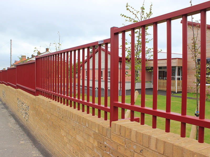 Steel railings on wall
