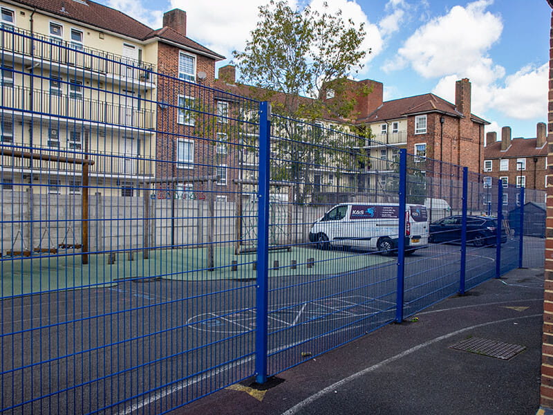 Blue mesh fencing