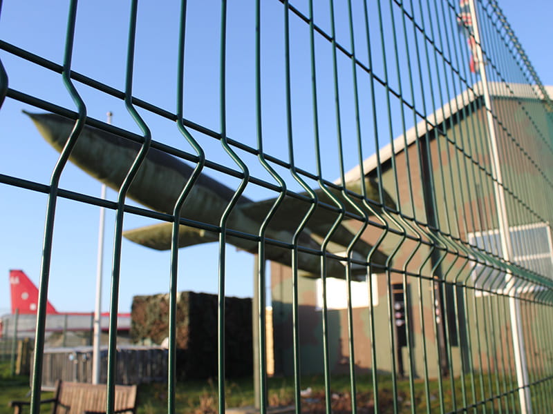 Green V mesh security fencing protecting RAF planes
